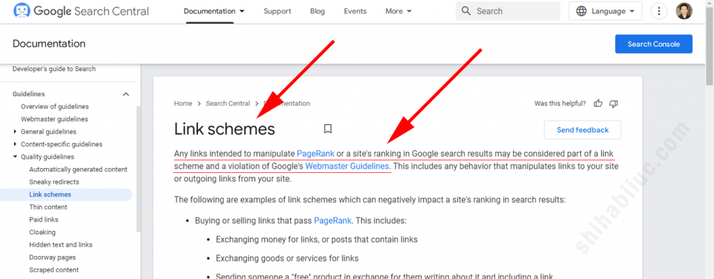 Google webmaster guidelines and link scheme examples