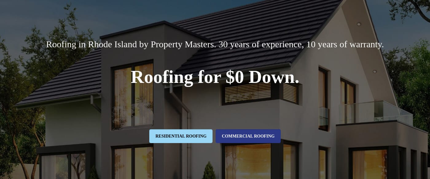 Roofing website that I developed, home page banner