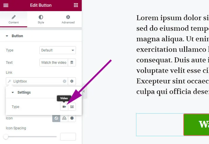 Choose lightbox type to video