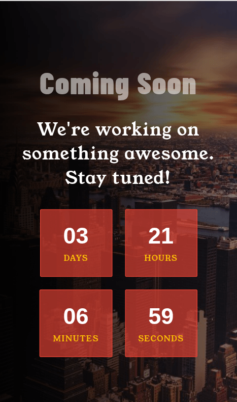 Mobile preview of the coming soon page