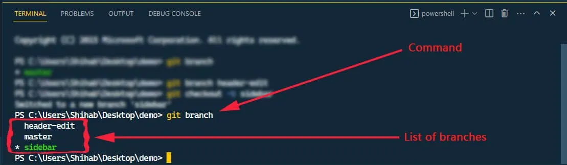 list of git branches