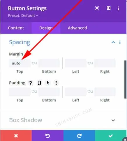 Divi button top margin set to auto