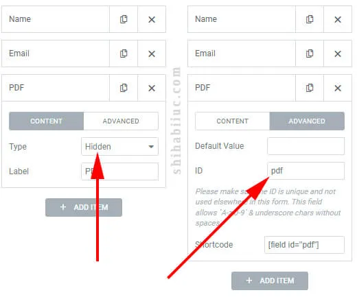 Elementor form hidden field and css id