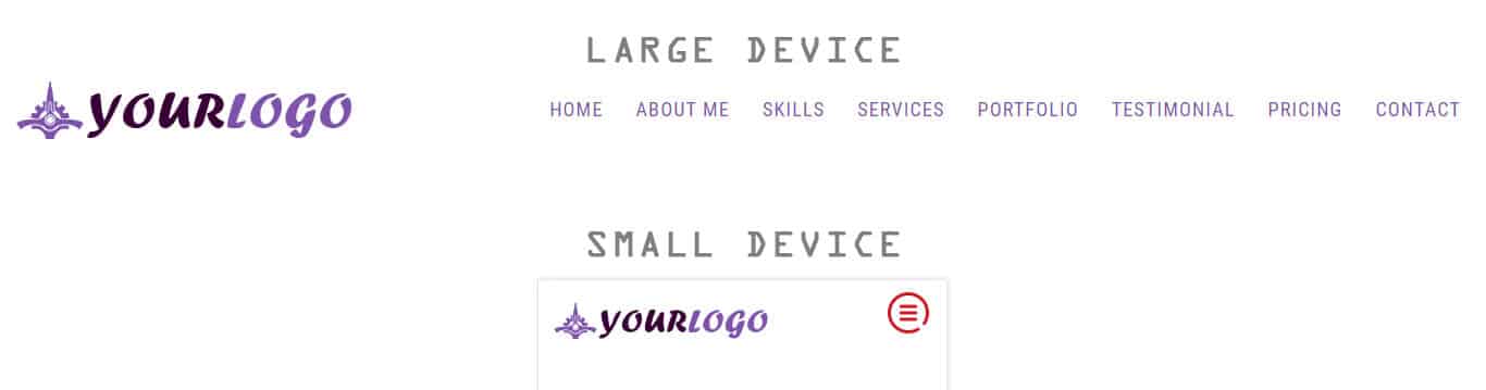 Header navigation menus in large and small devices