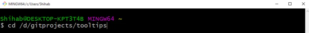 Navigate to a project folder in git bash command line