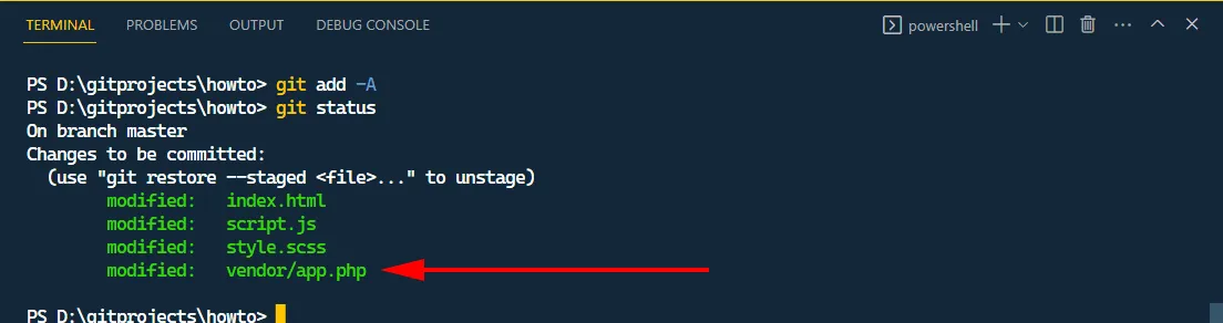 Staged files where one of them lives in a folder