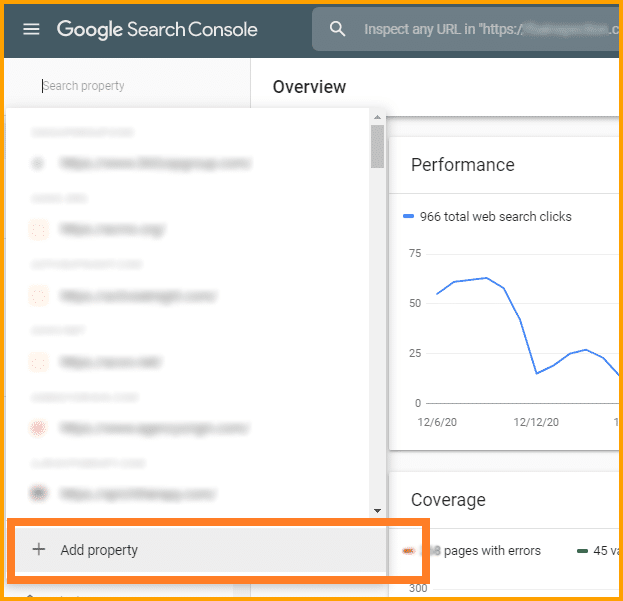 Add new property to Google search console