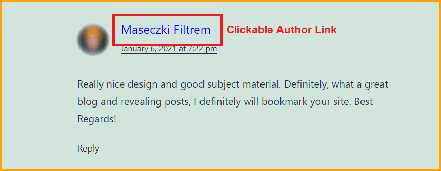 Clickable author link that came from website-field