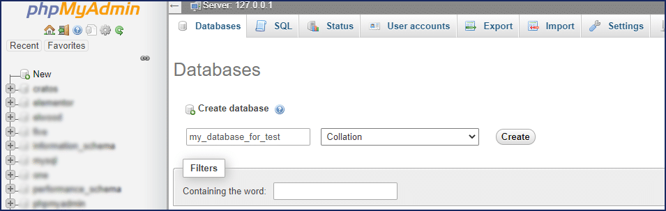 Create new database