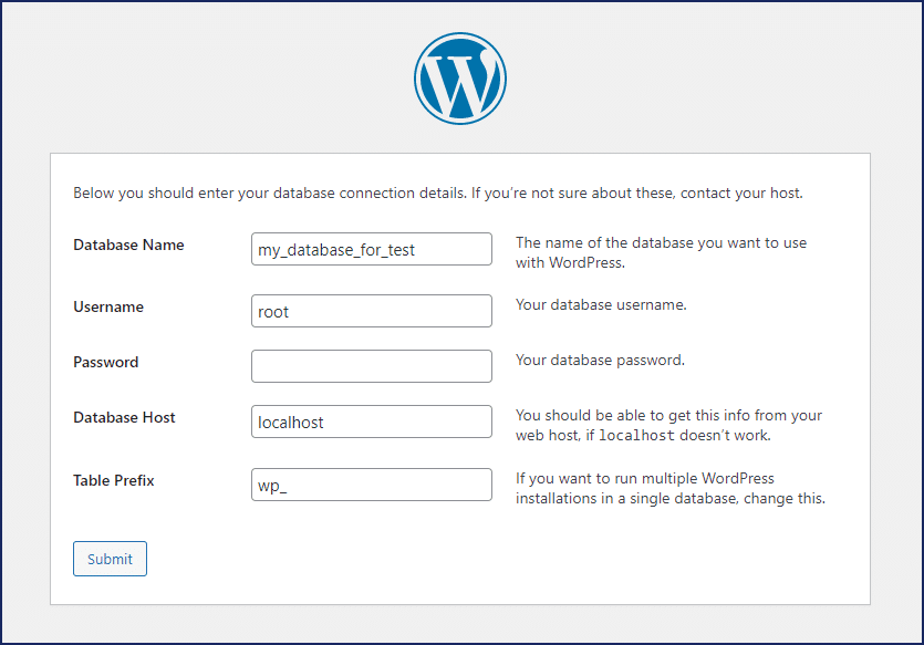 WordPress installation final step