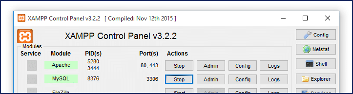 XAMPP control panel started