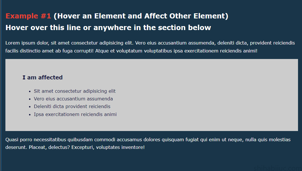 Hover example, hover an element and affect another element