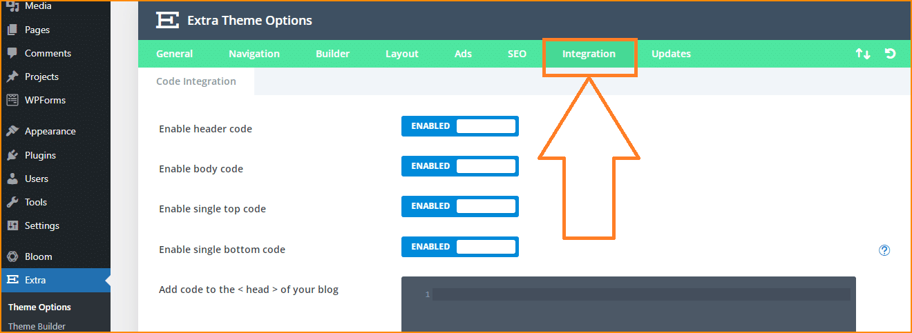 Extra theme option integration tab
