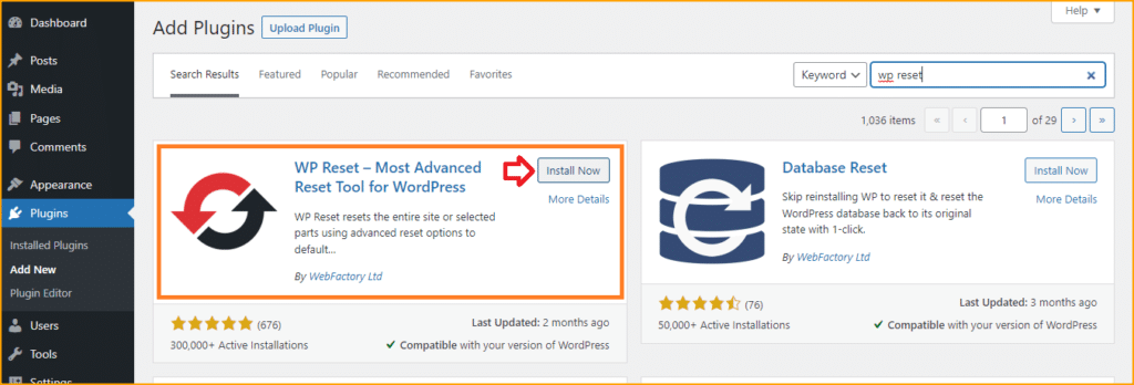 Install WP-Reset WordPress Plugin