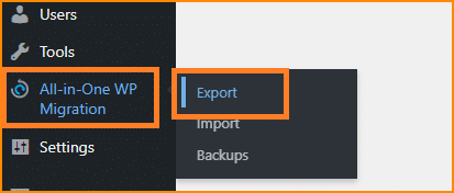 Prepare to export the backup