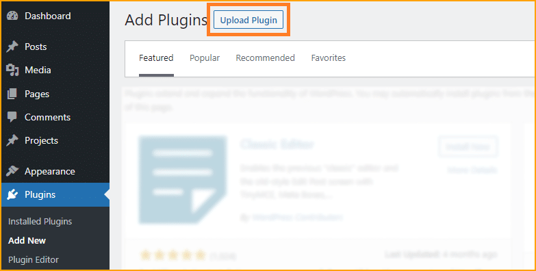 Upload plugin button