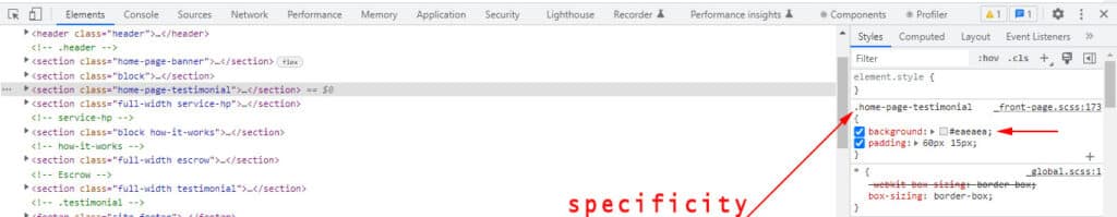 CSS specificity for a background color