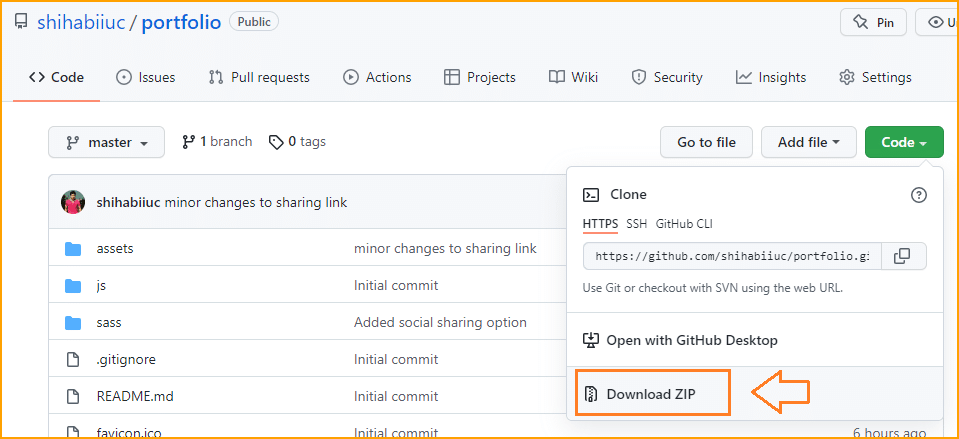 GitHub repository download option