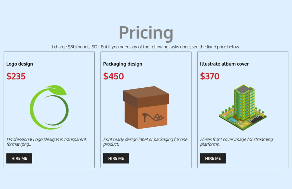 Pricing section