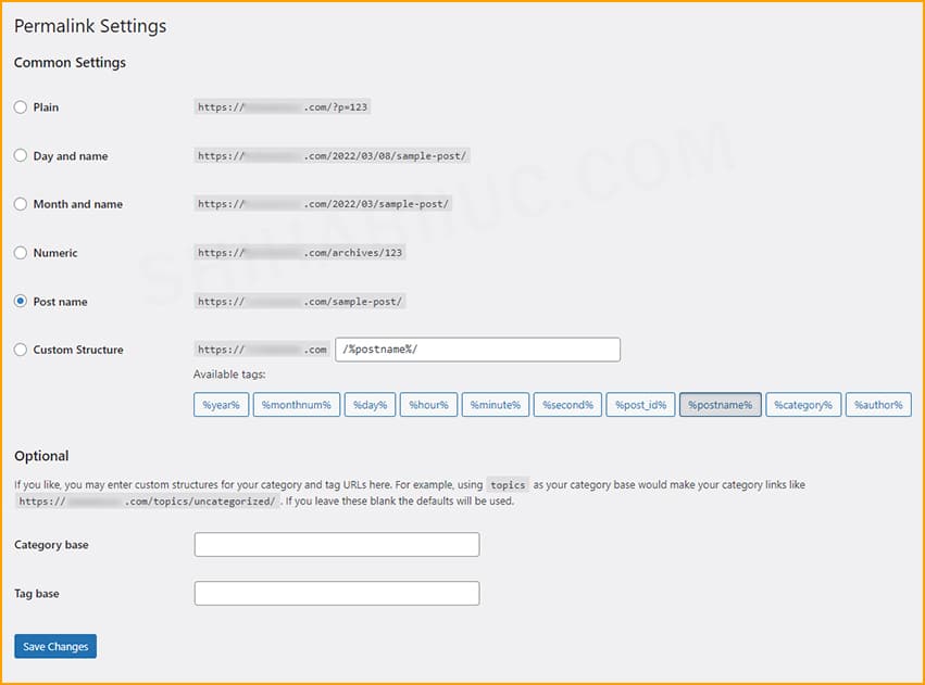 WordPress permalink settings and URL structures