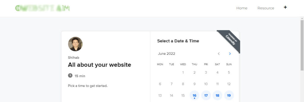 Calendly booking calendar on wordpress website using a plugin