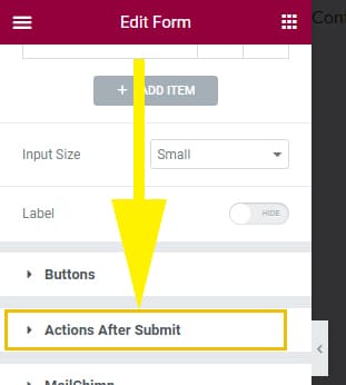 Elementor form action after submit option