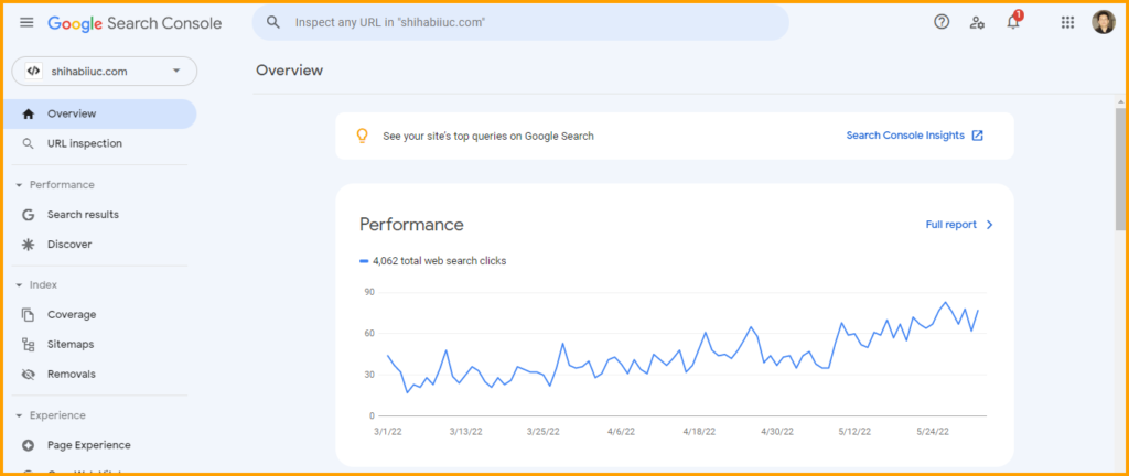 performance report on Google Search Console