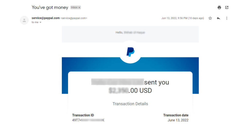Paypal payment confirmation email
