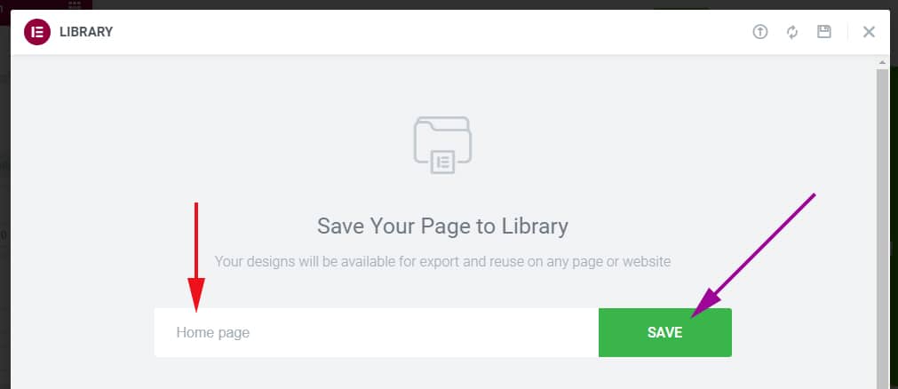 Save Elementor page to library