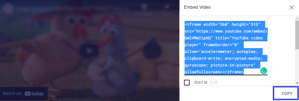 Get Youtube video embed code
