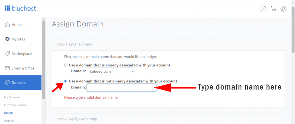 Assign a new domain on Bluehost