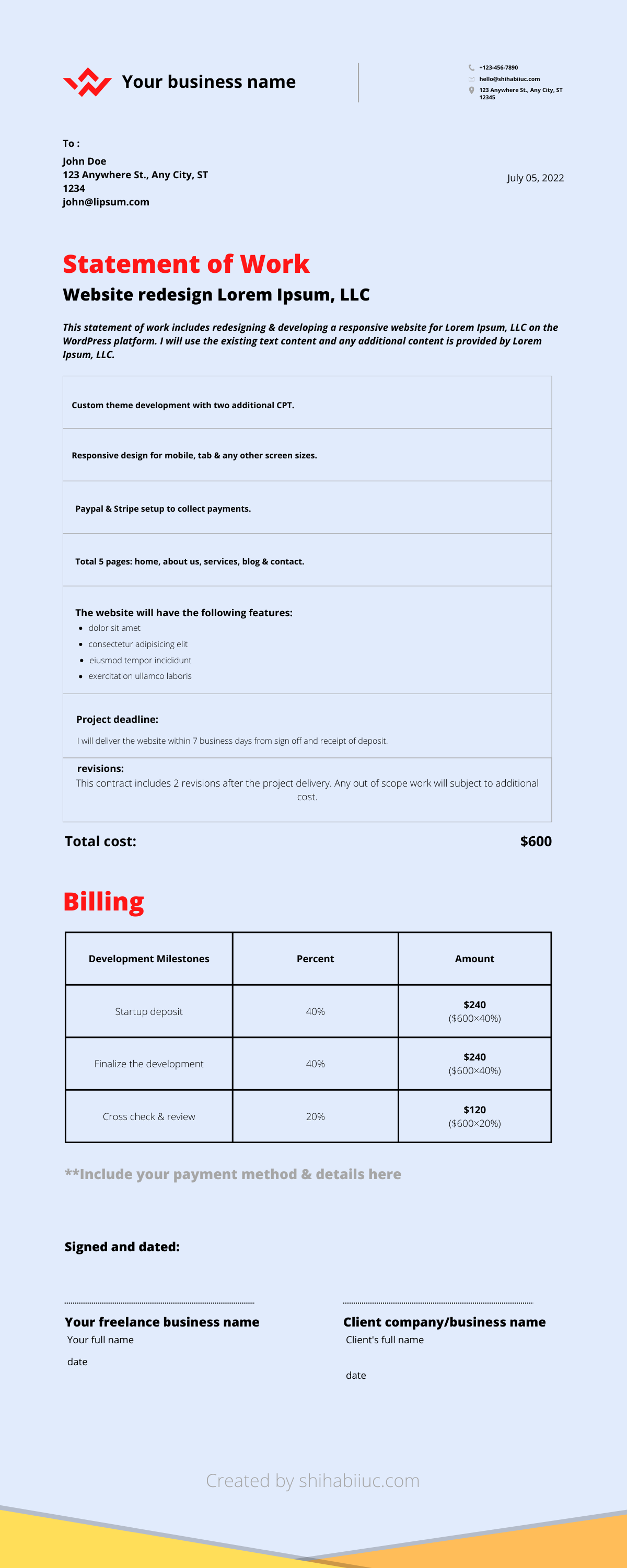 An infographic of a freelance contract