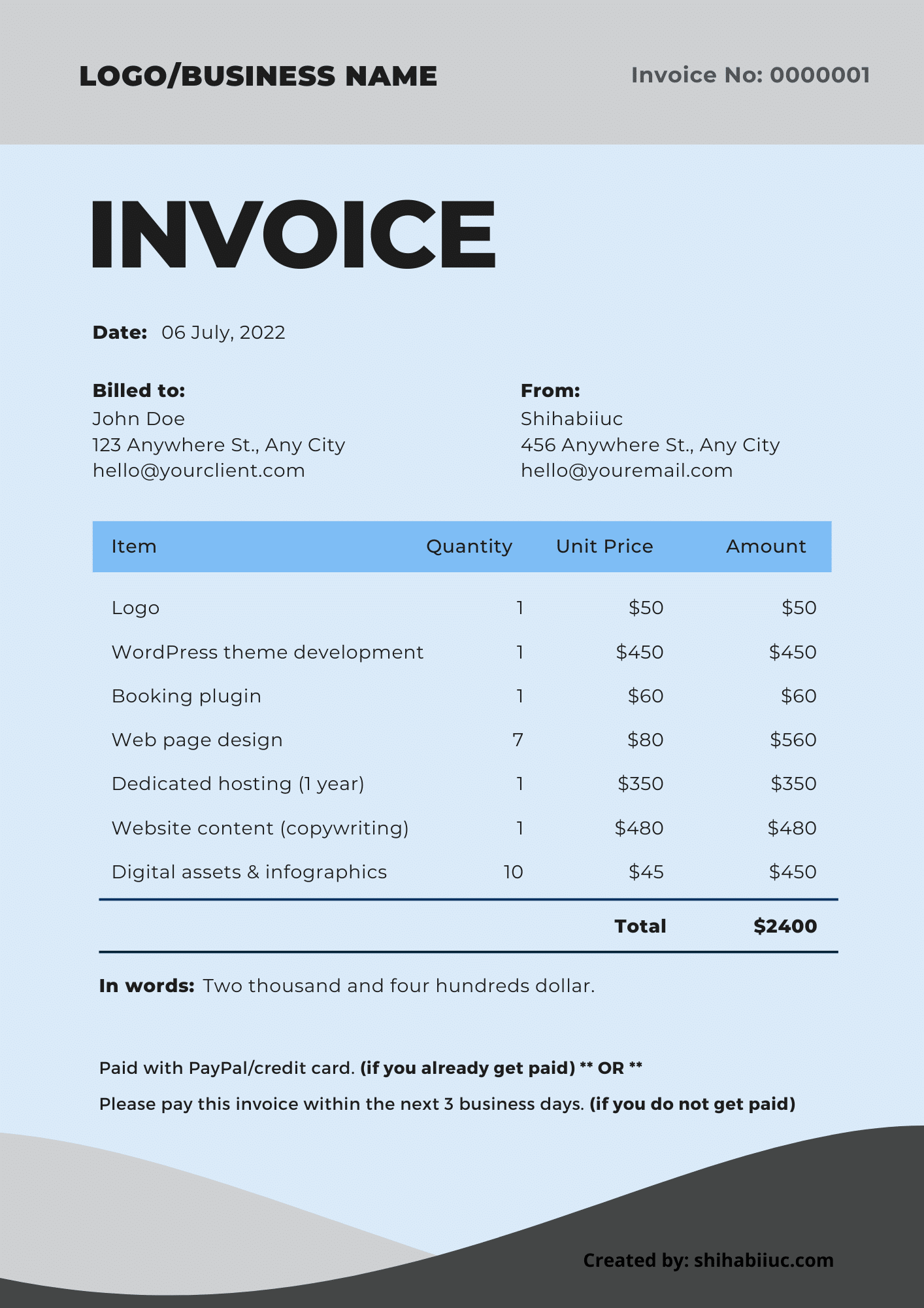 Invoice template for freelancers