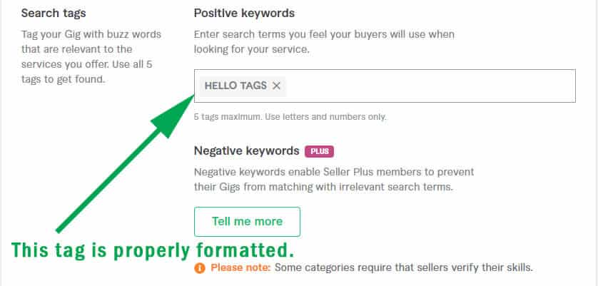 Properly formatted tag on Fiverr gig
