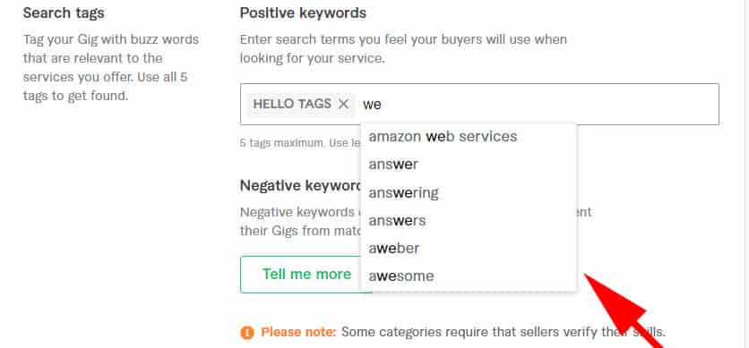 Suggested tag list on Fiverr