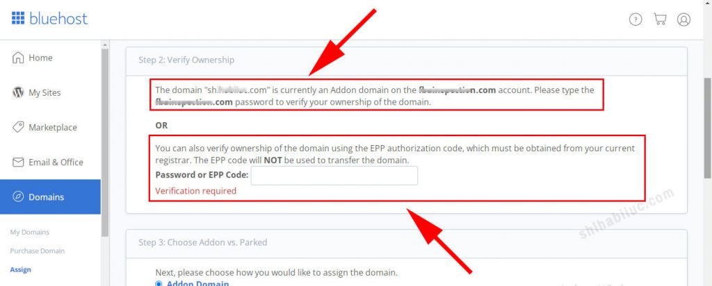 Bluehost domain ownership verification issues