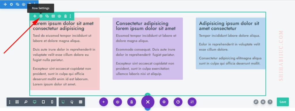 Divi row settings