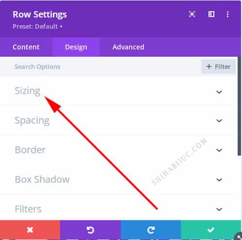 Divi theme - Design option - Sizing option