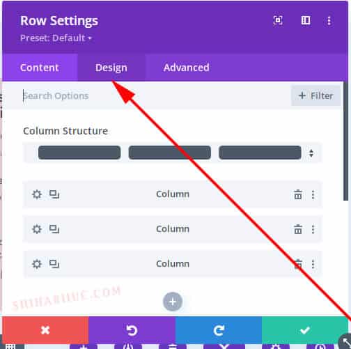 Divi row settings - Design tab