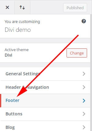 Footer customizer link in Divi