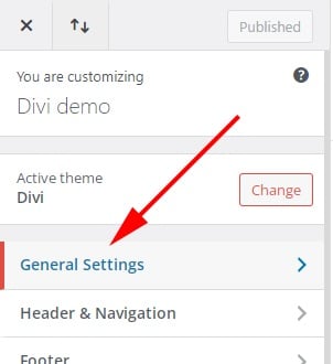 Divi theme general settings option