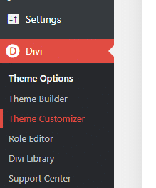Divi theme customizer link
