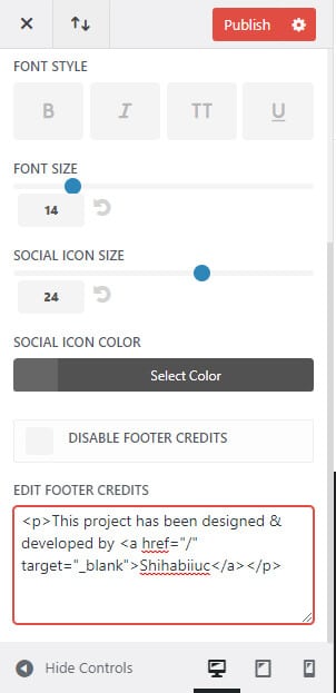 Edit footer credits or copyright texts in the Divi theme