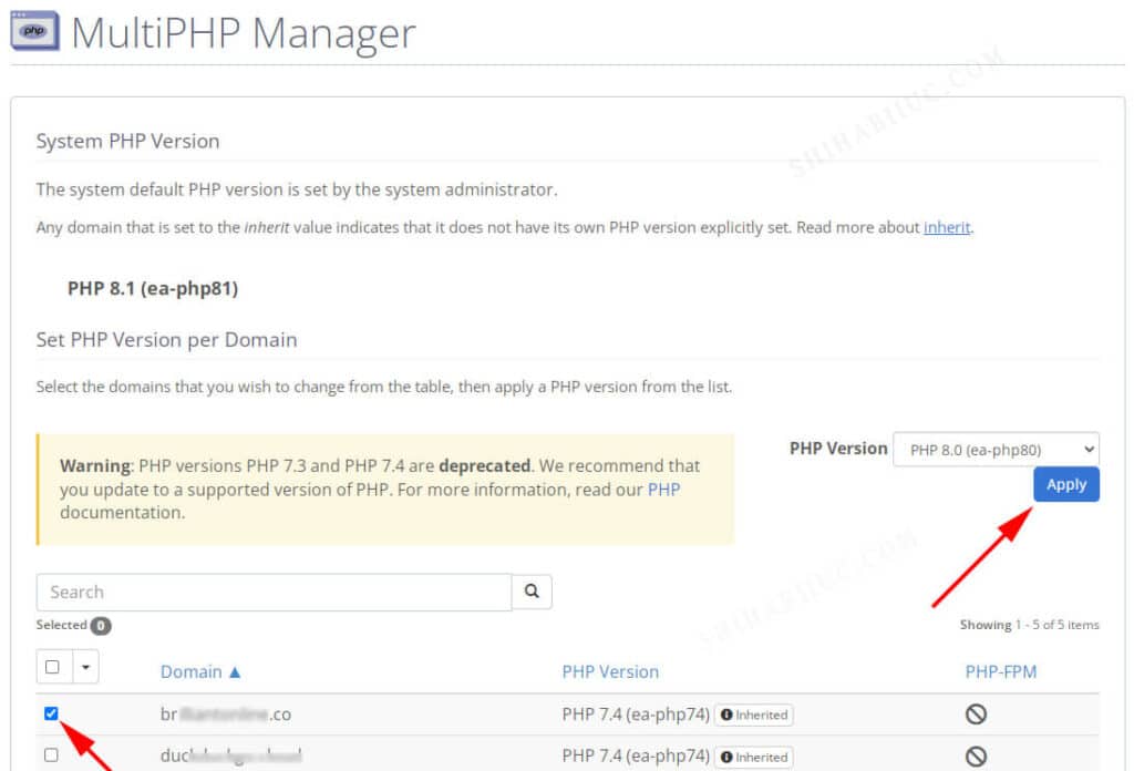 Upgrade PHP version to MultiPHP Manager