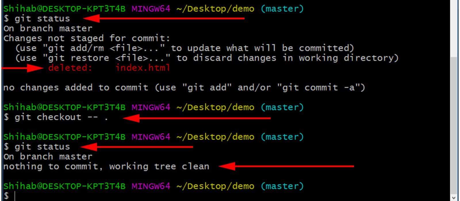 Restored deleted project using Git command