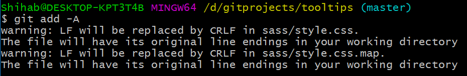 Stage all files using git bash command line