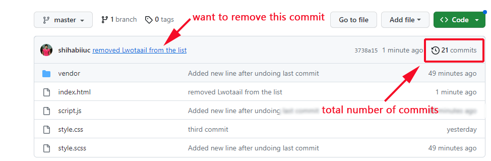 A commit that I already pushed to the GitHub repository and that I want to remove now