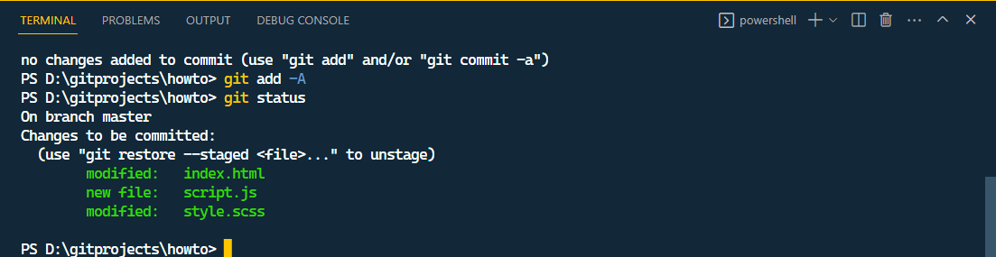 Staged all files using git add -A