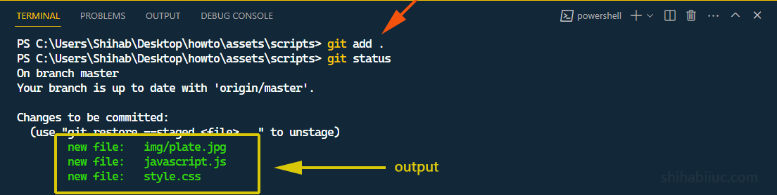 git add all files in a folder using the git add . (period) command