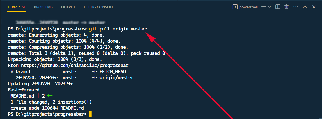 git pull origin master, pulling the latest copy from the remote origin to local machine